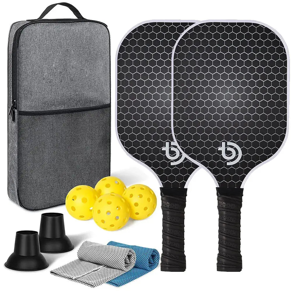 Kit de Pickleball en fibre de carbone graphite - 2 Raquettes, balles et sac