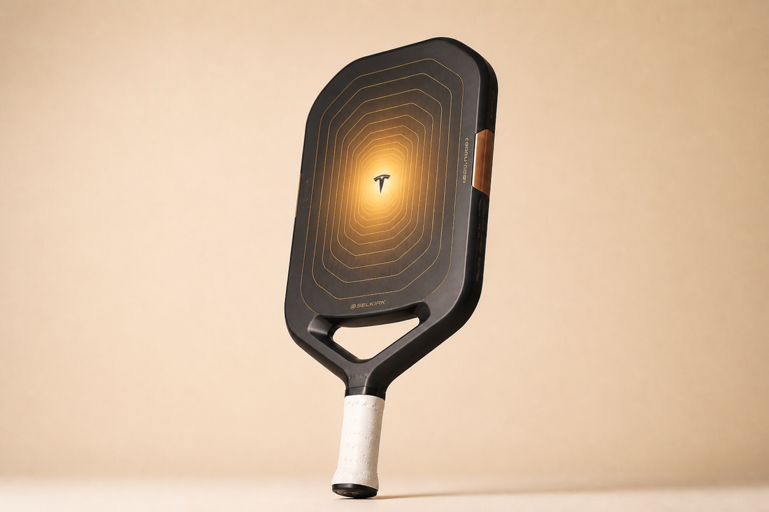 Raquette pickleball Tesla Aurum by Selkirk édition limitée face noire motif doré