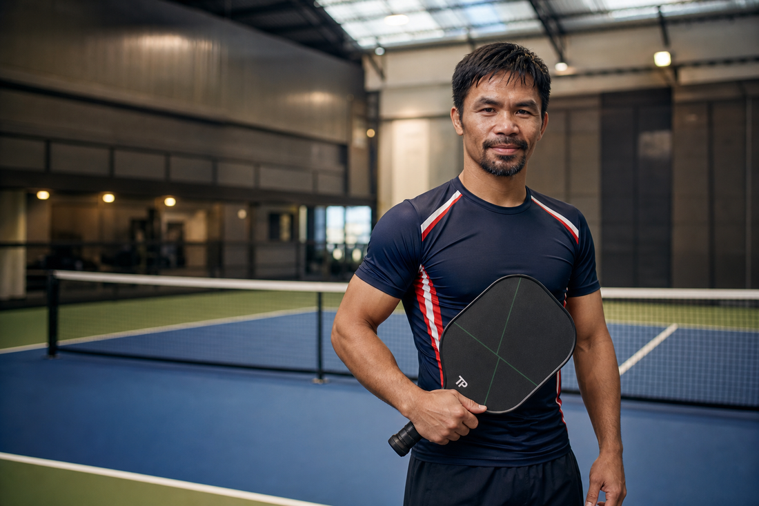 Manny Pacquiao avec une raquette de pickleball annonçant le lancement de la Maharlika Pilipinas Pickleball Tour