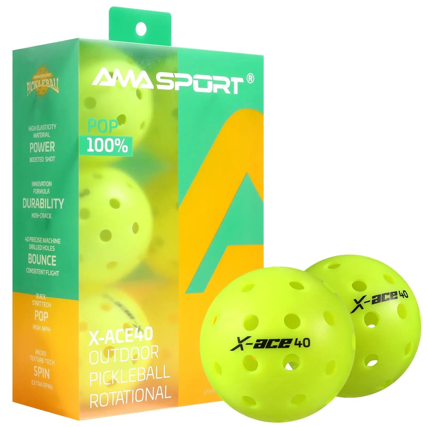 AMA Sport X-ACE - Balles Pickleball - 3 couleurs