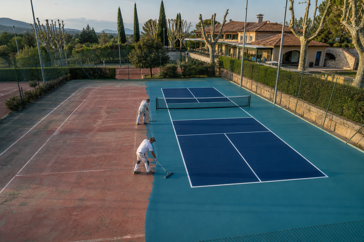 Tennis court renovation into a pickleball court