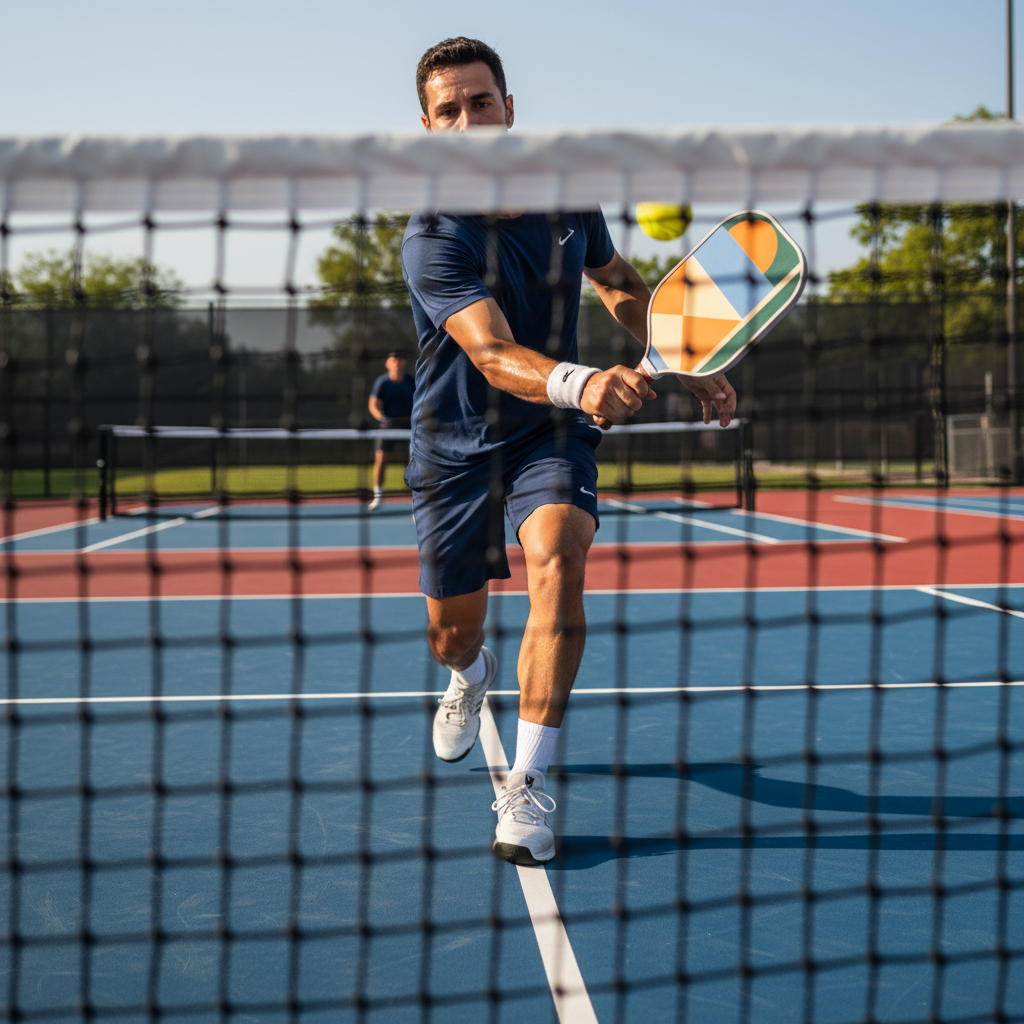 Joueur homme de pickleball en action