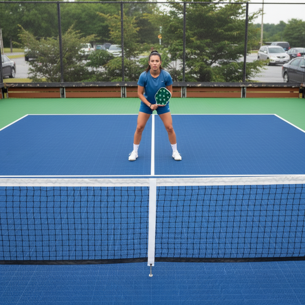 Joueuse femme au fond du terrain