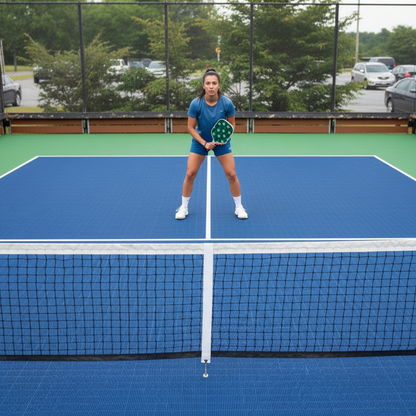 Joueuse femme au fond du terrain