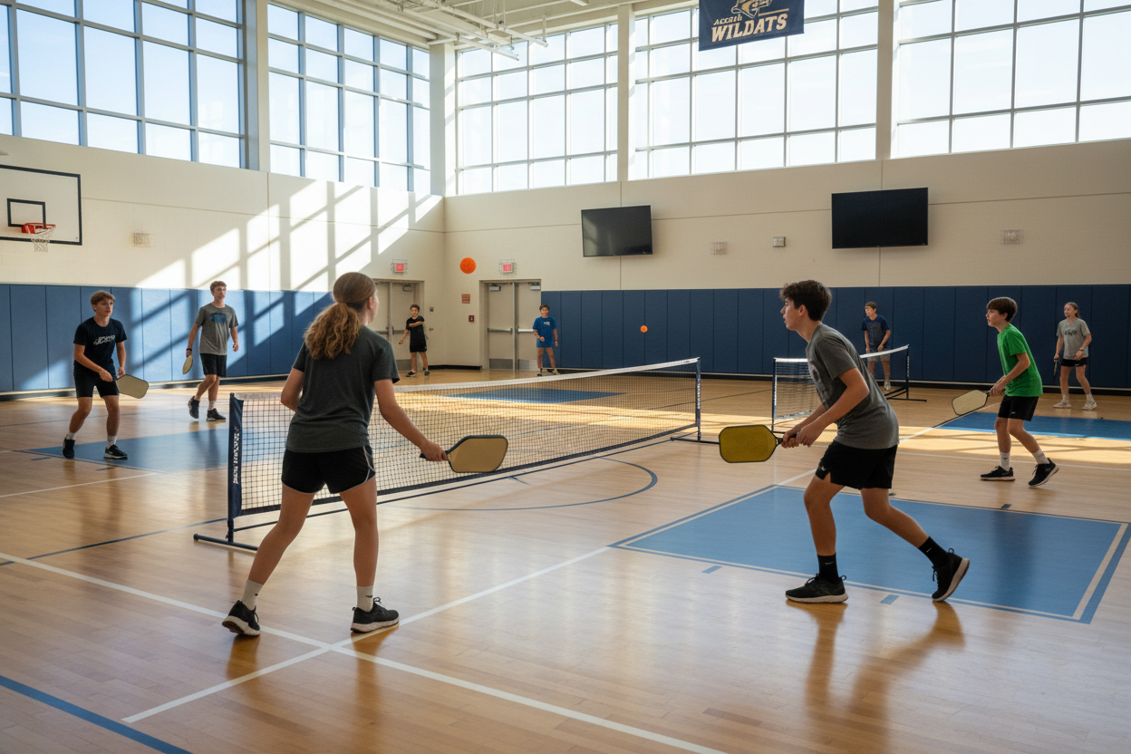 Pickleball dans un gymnase scolaire