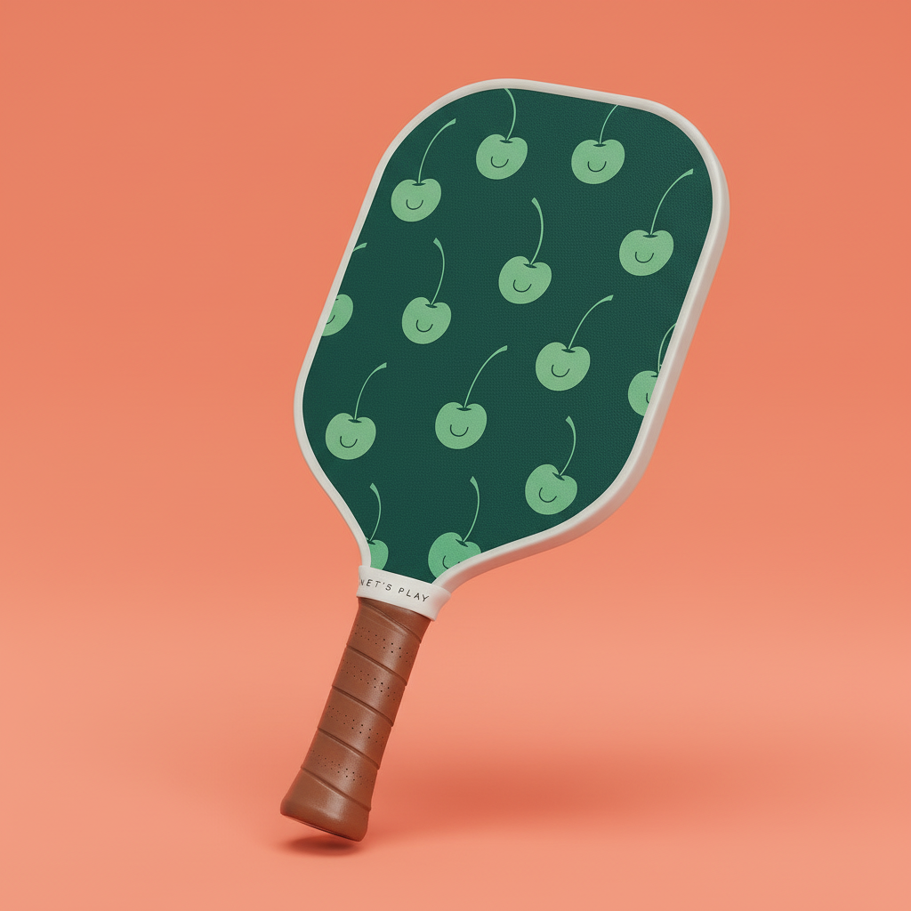 Raquette aux cerises sur fond corail