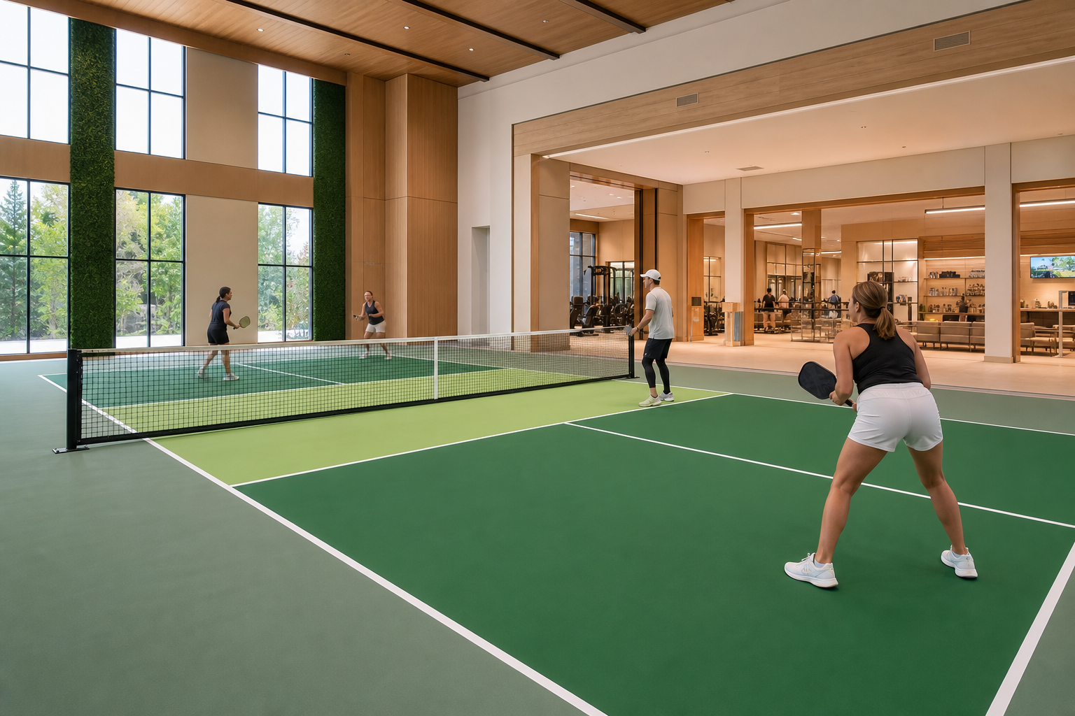Courts couverts — Jouer toute l'année près du spa ou du fitness : PVC ou résine selon votre hall sport.