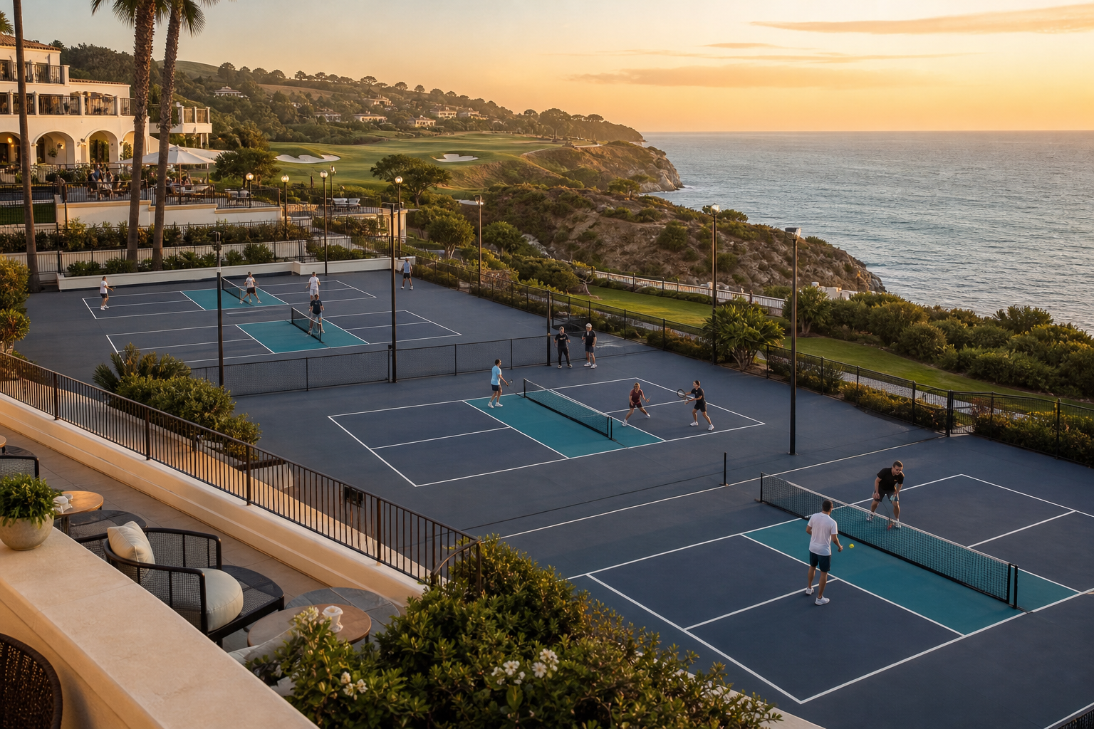 Golf littoral & résidences — Clientèle internationale et séjours longs : le pickleball est déjà un critère de choix aux USA.
