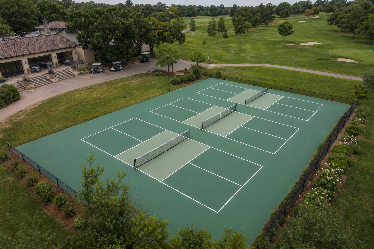 Reconversion tennis — Jusqu'à 4 terrains pickleball sur 1 court de tennis : la solution la plus rentable sur le domaine.